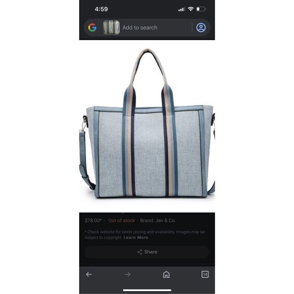 Haley Canvas Tote Jen & Co contrast Straps - Picture 1 of 6